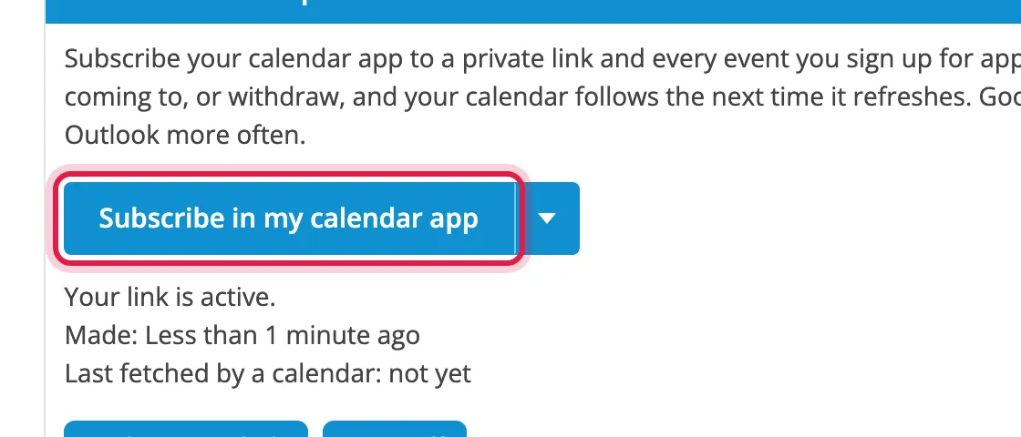 Subscribe in my calendar app circled