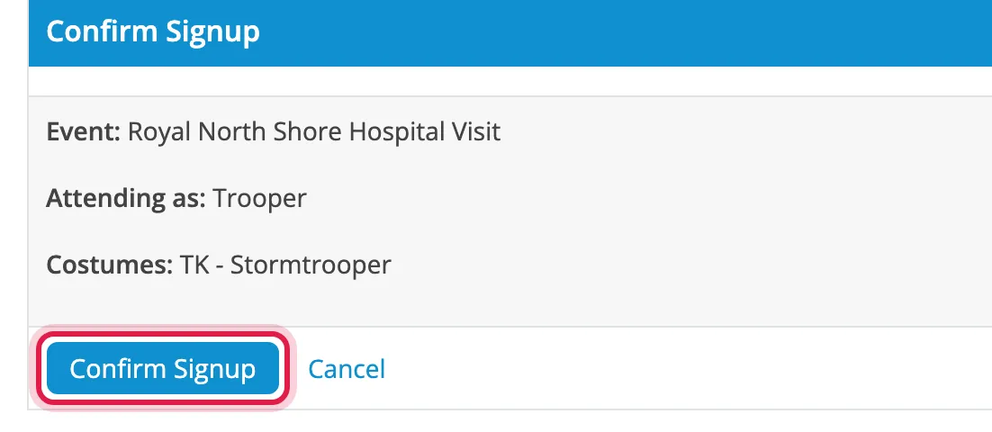 The Confirm Signup button circled