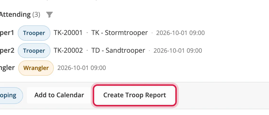 Create Troop Report circled