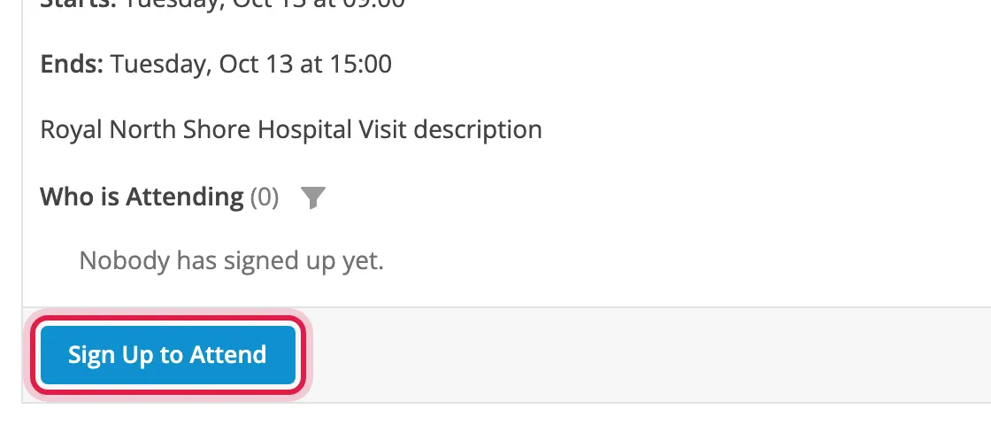 The Sign Up to Attend button circled