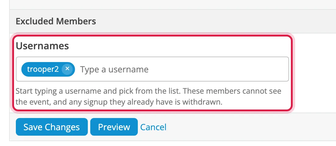 The Excluded Members field with a member added