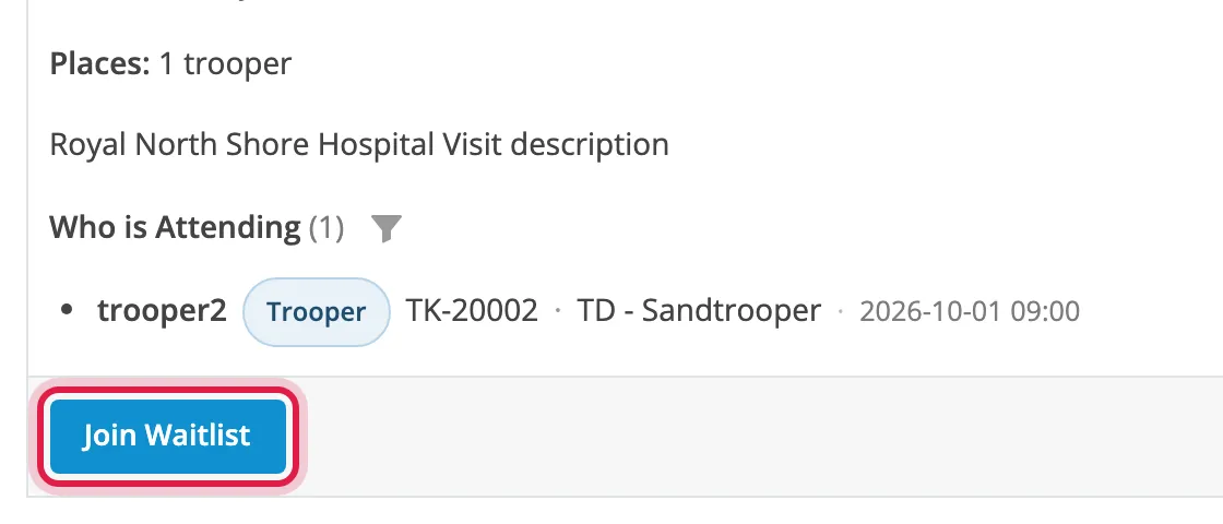 The Join Waitlist button circled
