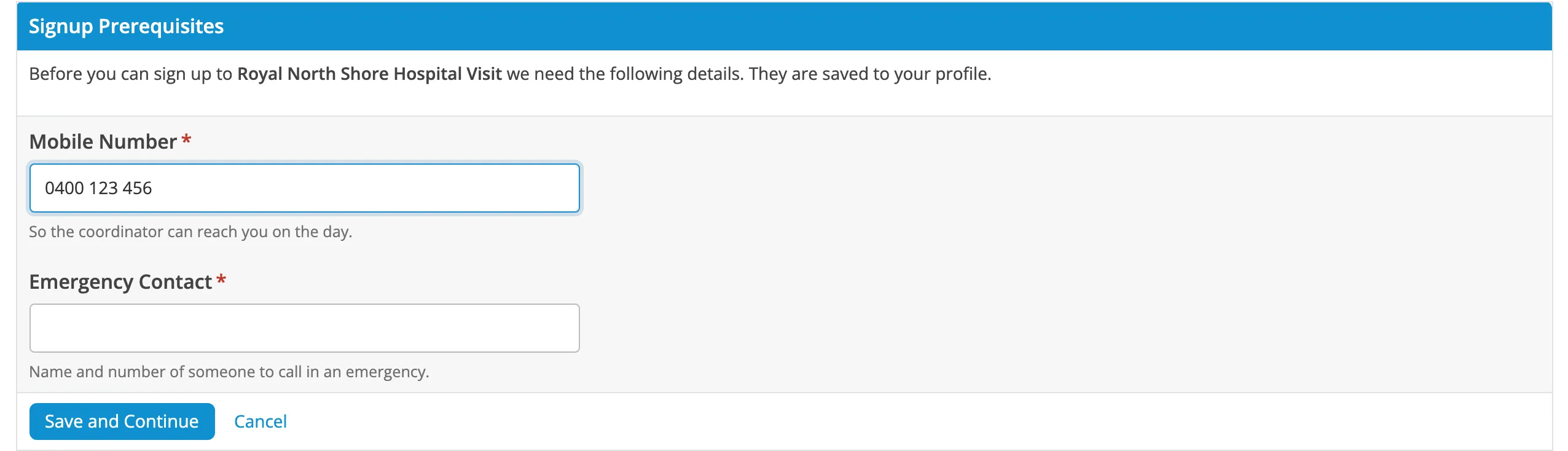 The Signup Prerequisites step